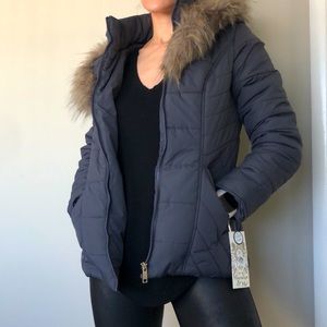 NWT Slate Grey Puffer Jacket with Fur Lining - Size S